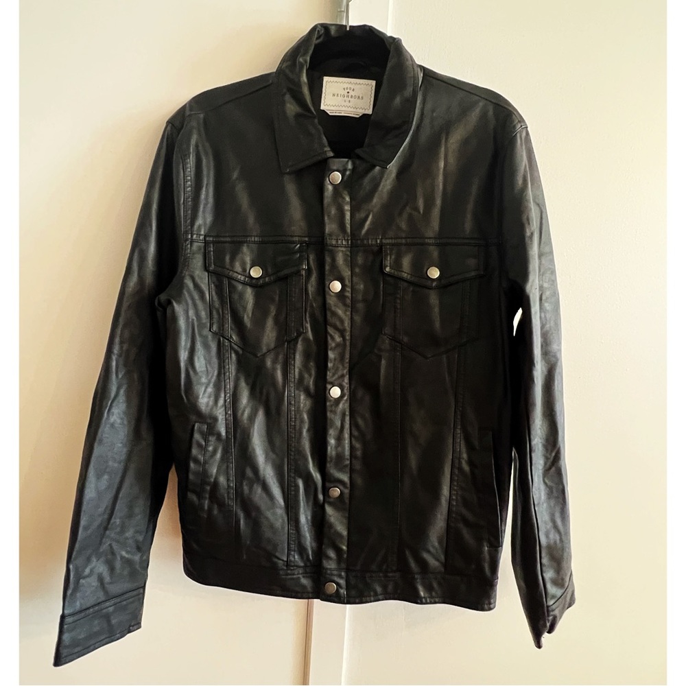 NWOT Urban Outfitters Faux Leather Jacket – Mens Large, Black w/ Silver Hardware